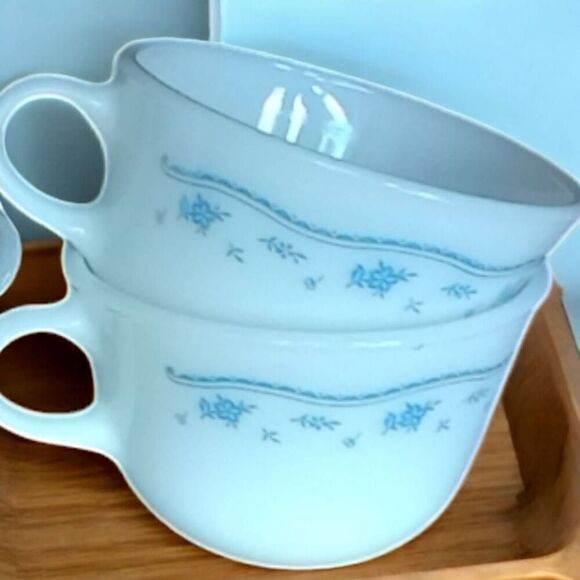 Pyrex morning blue flower VIINTAGE mugs - set of six - Picture 4 of 4